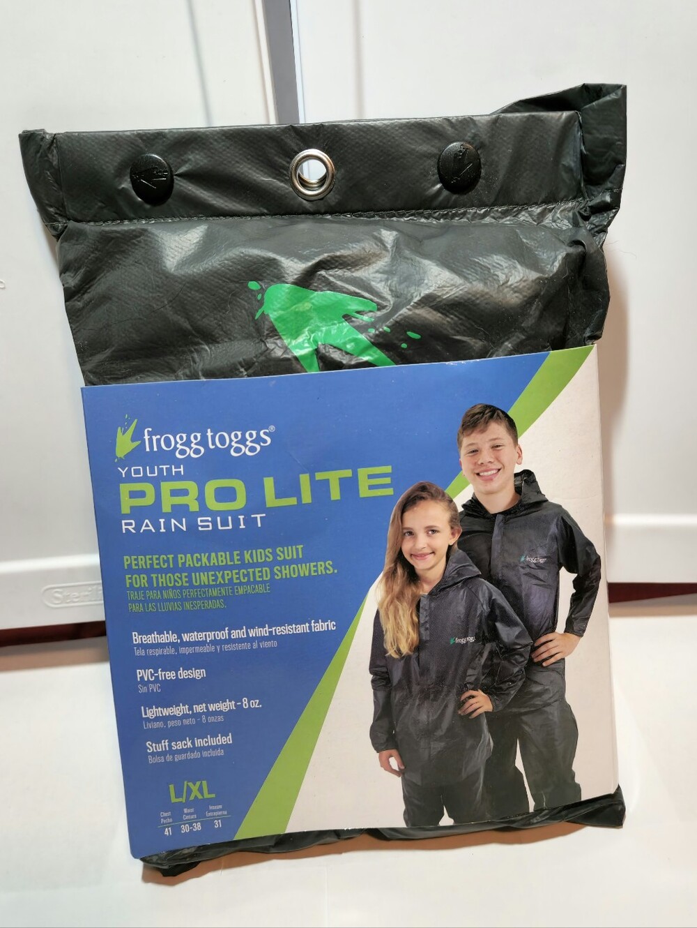 NWT Frogg Toggs Youth Pro Lite Rain Suit Black And Green